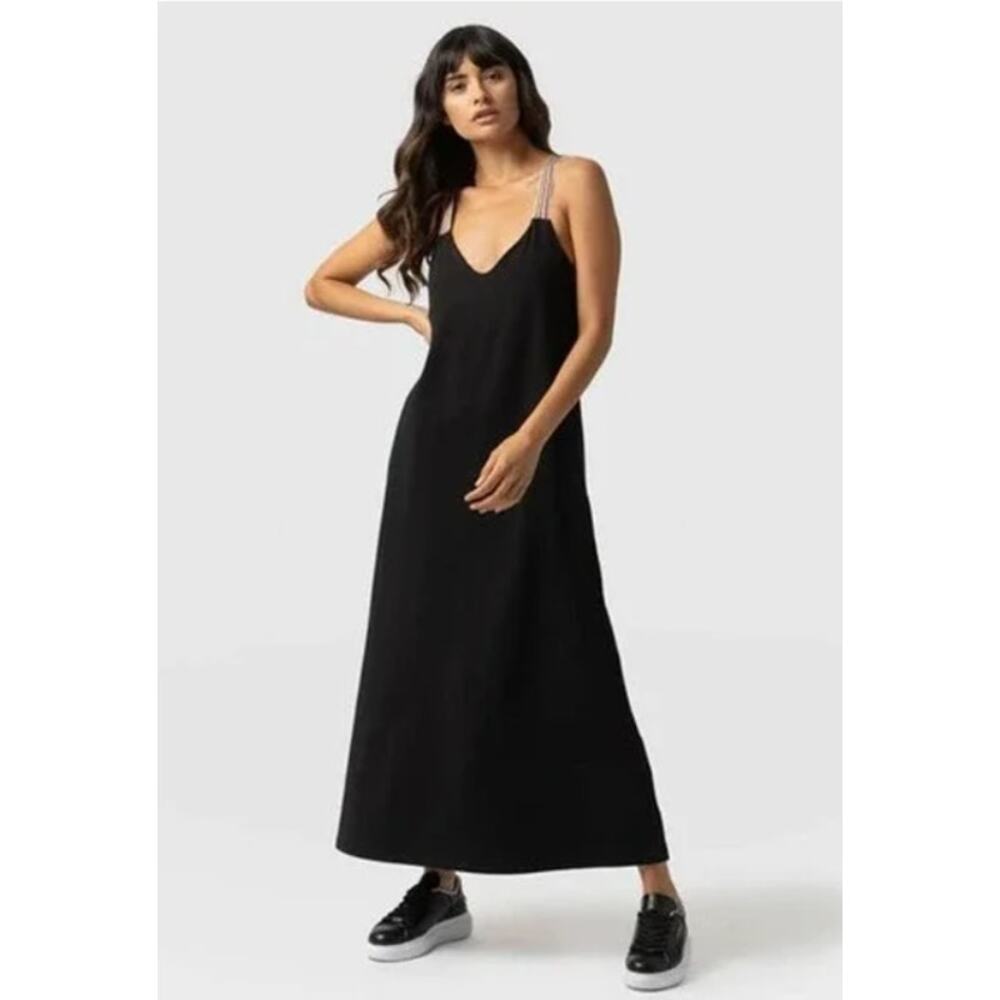 Saint + Sophia Rainbow Sunset Maxi Dress Womens 14 Navy Organic Cotton NEW